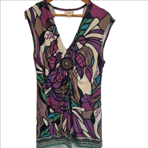 Eci Tunic In  Purple and Green Floral Pattern